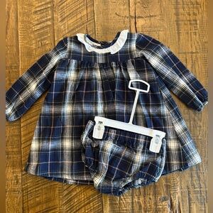 Edgehill Collection Navy Plaid Long-Sleeve Dress and Bloomers Set